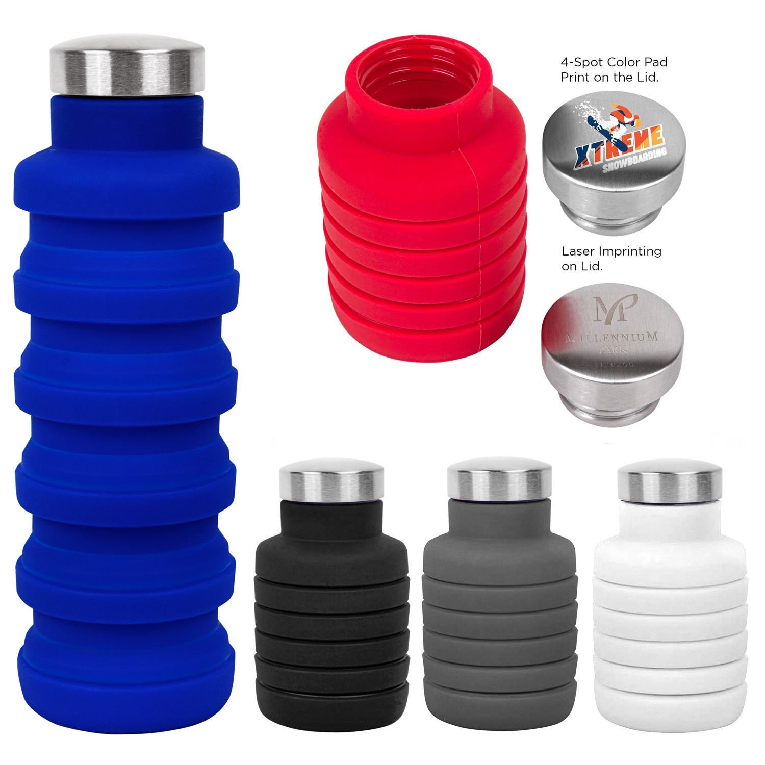17 oz Custom Collapsible Silicone Travel Water Bottle