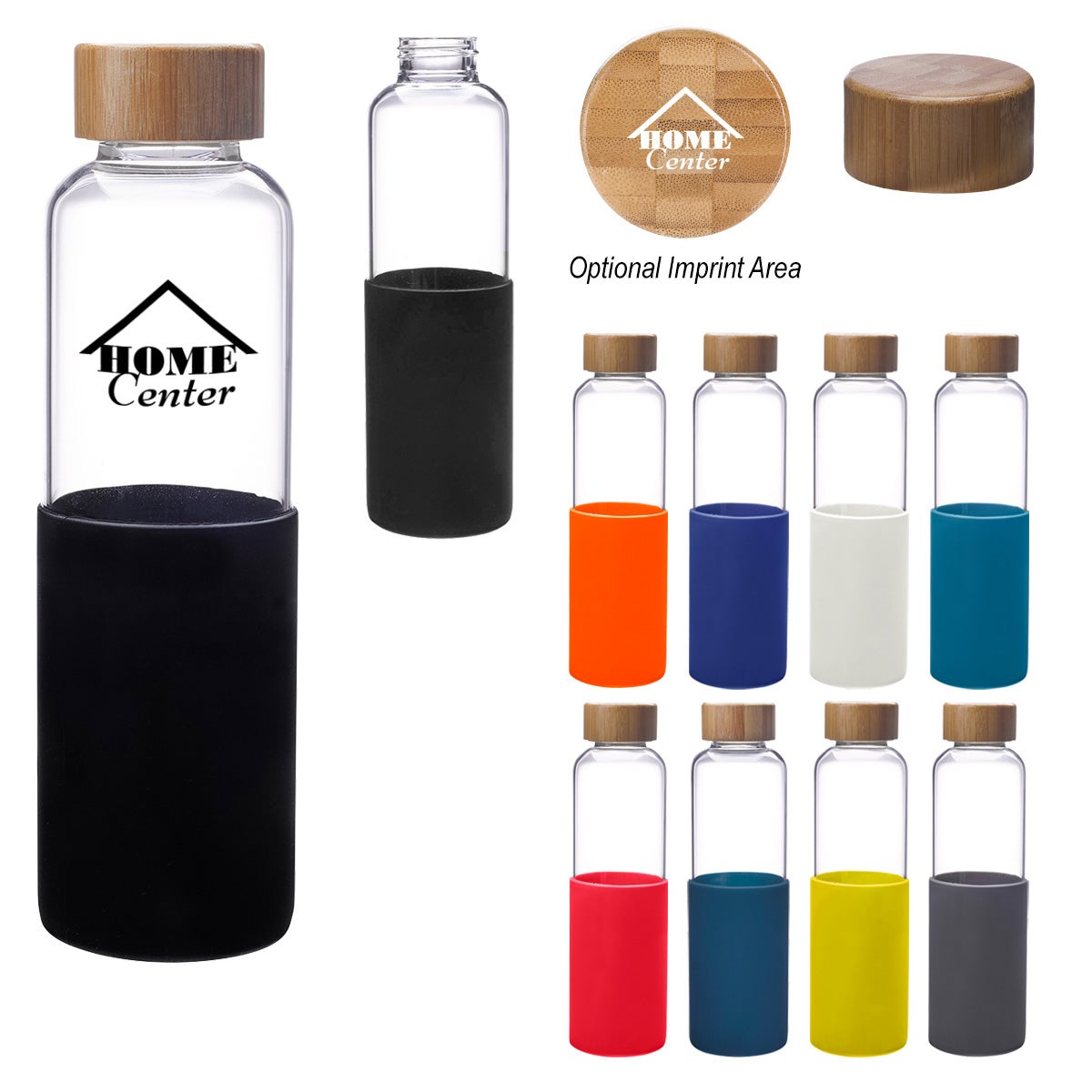 18 oz Silicone Sleeve Glass Bottle Bamboo Cap