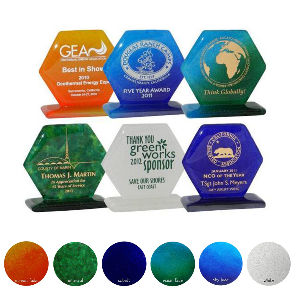USA Made Recycled Glass 4" Hexagon Award 