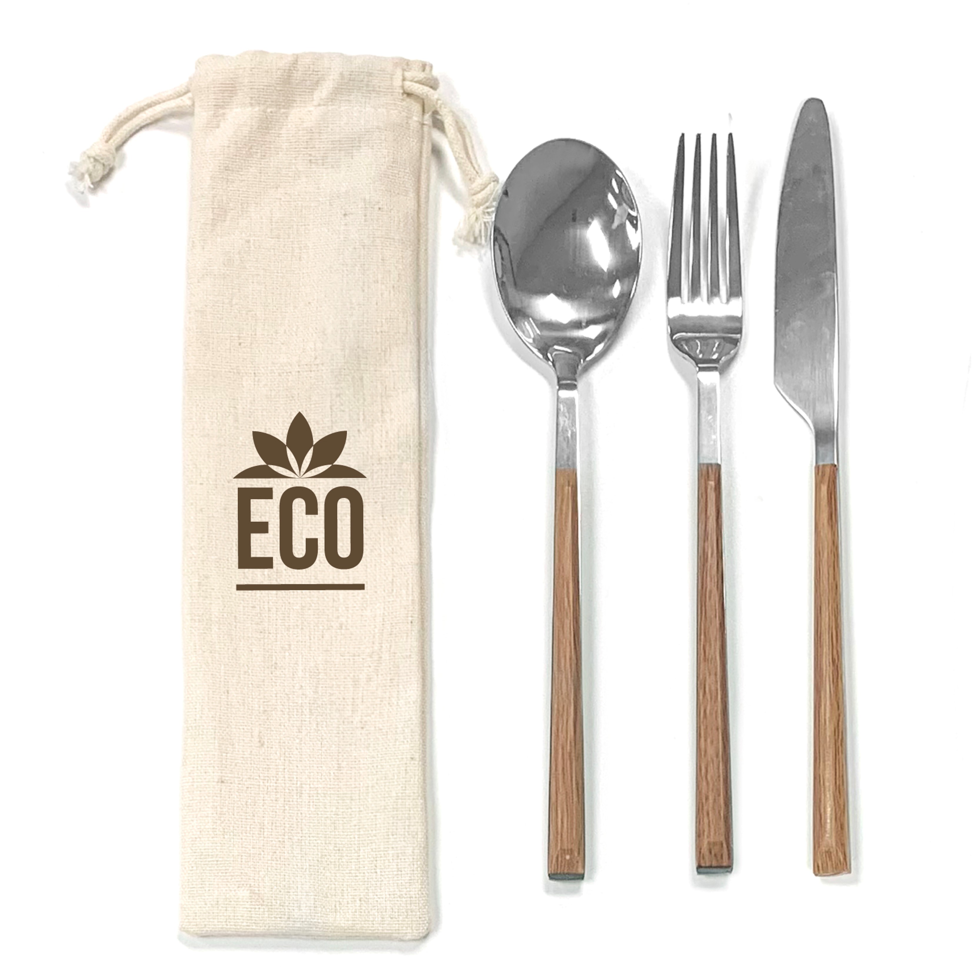 Stainless Utensil Set In Reusable Cotton Pouch