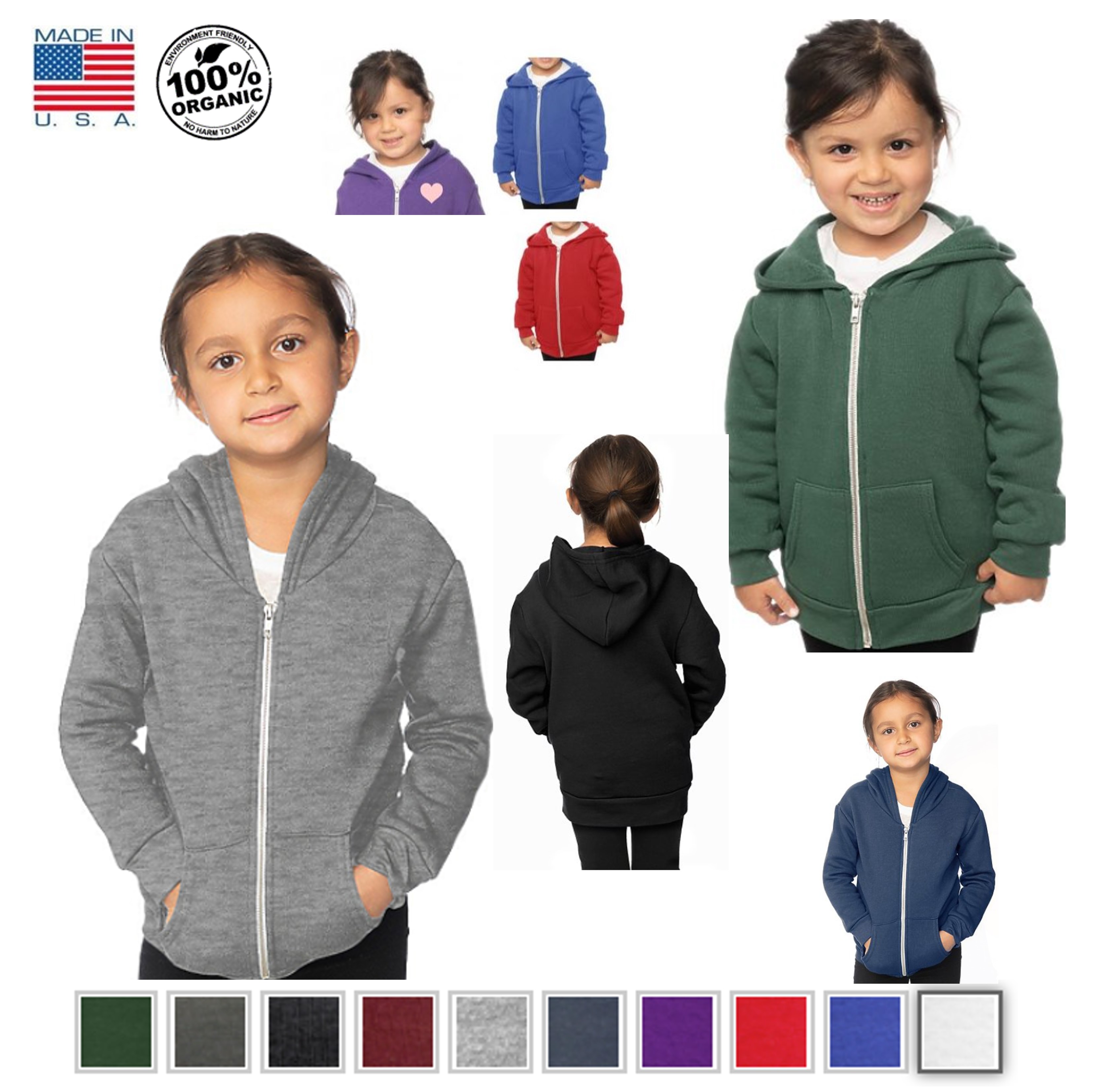 USA made toddler sustainable branded logoed hoodie