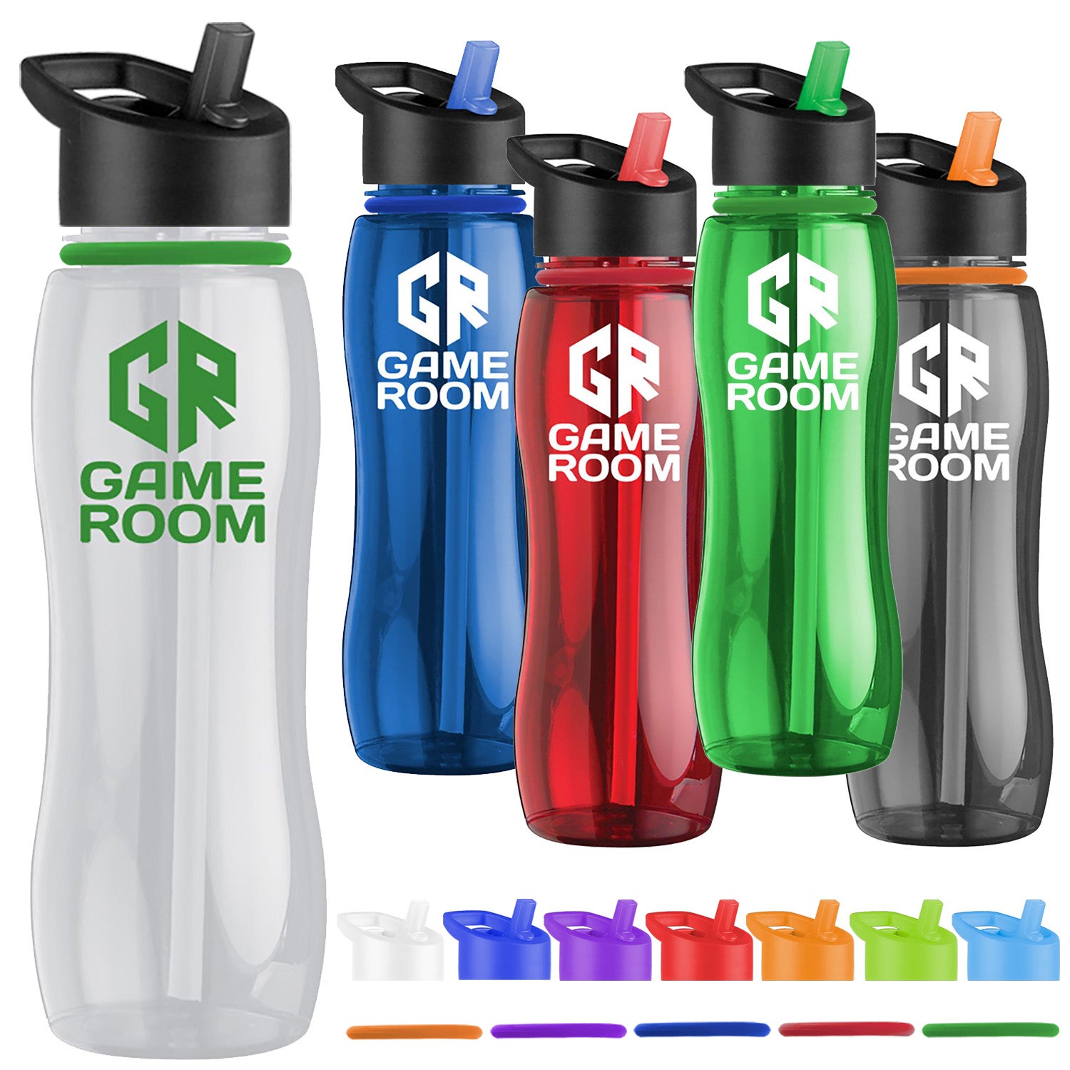 Custom Printed 18oz Transparent Water Bottles w/Flip-Straw