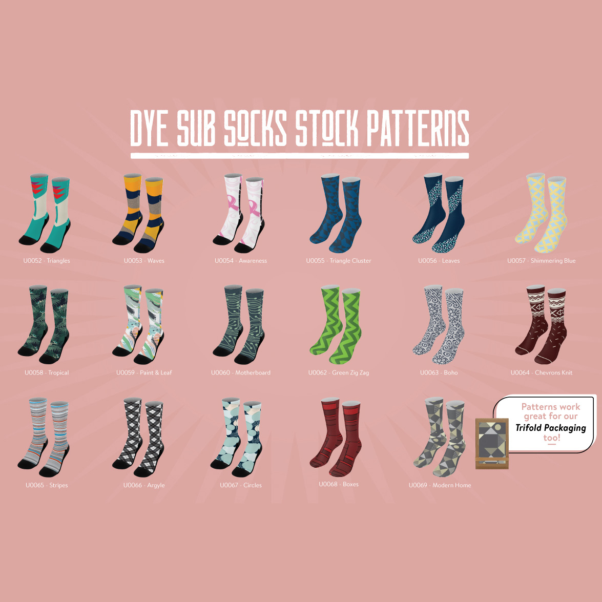 Full Color Stock Sock Patterns USA Made