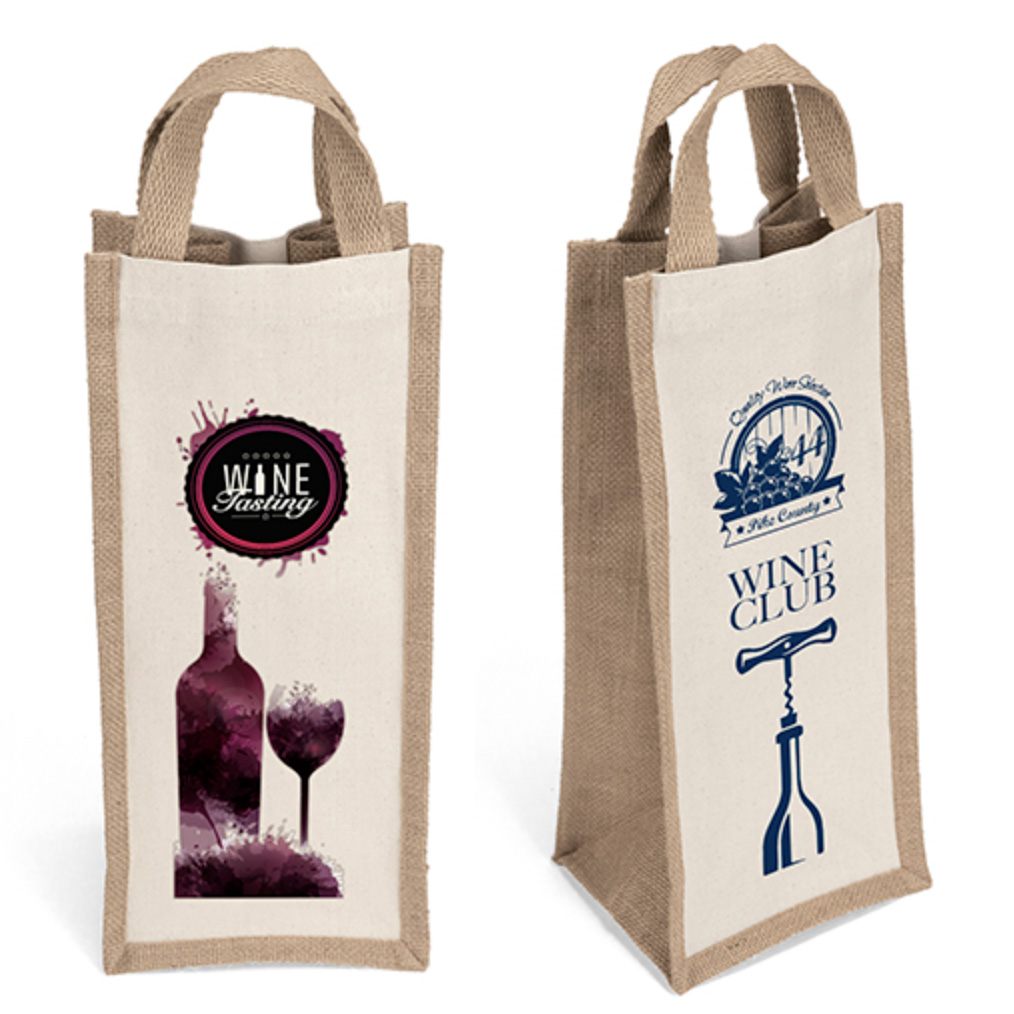 6" x 14" Jute and Cotton Wine Tote 