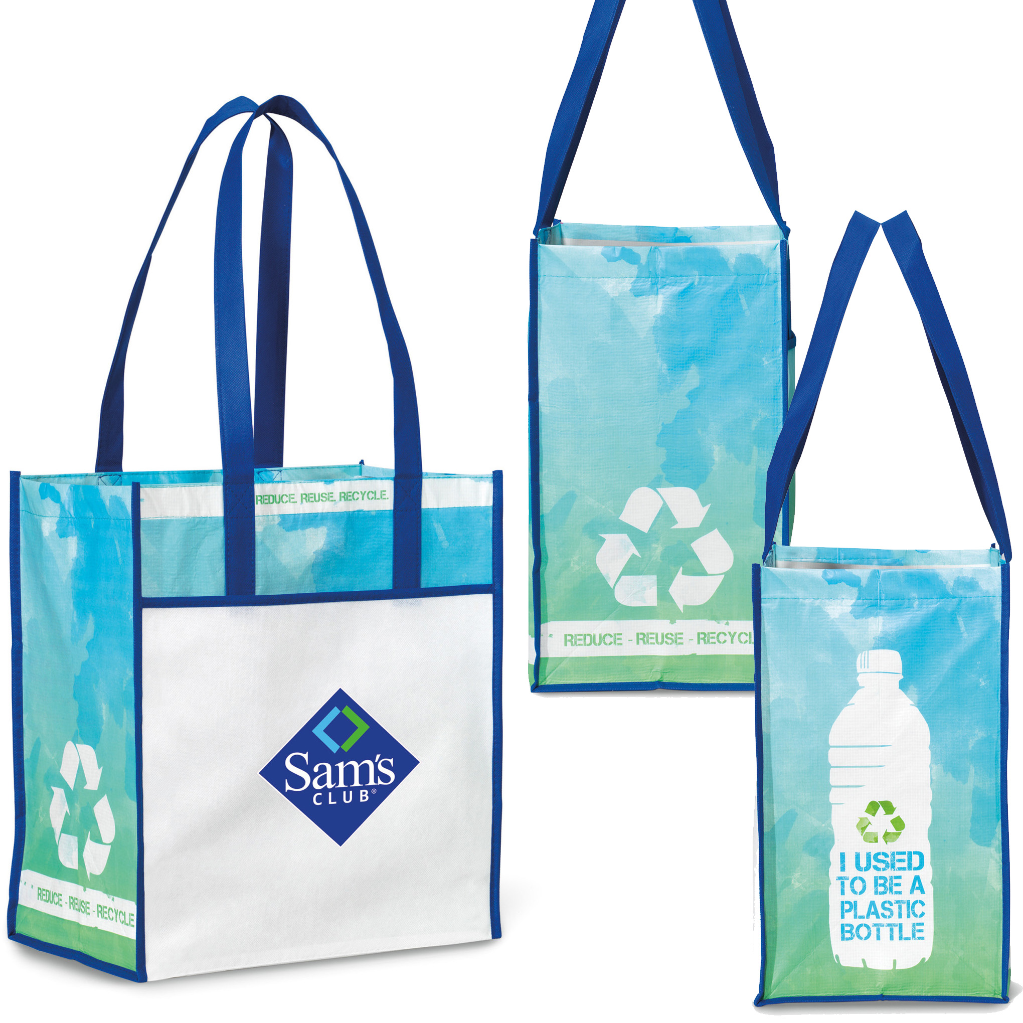 Recycled Laminated Shopper Tote Blue