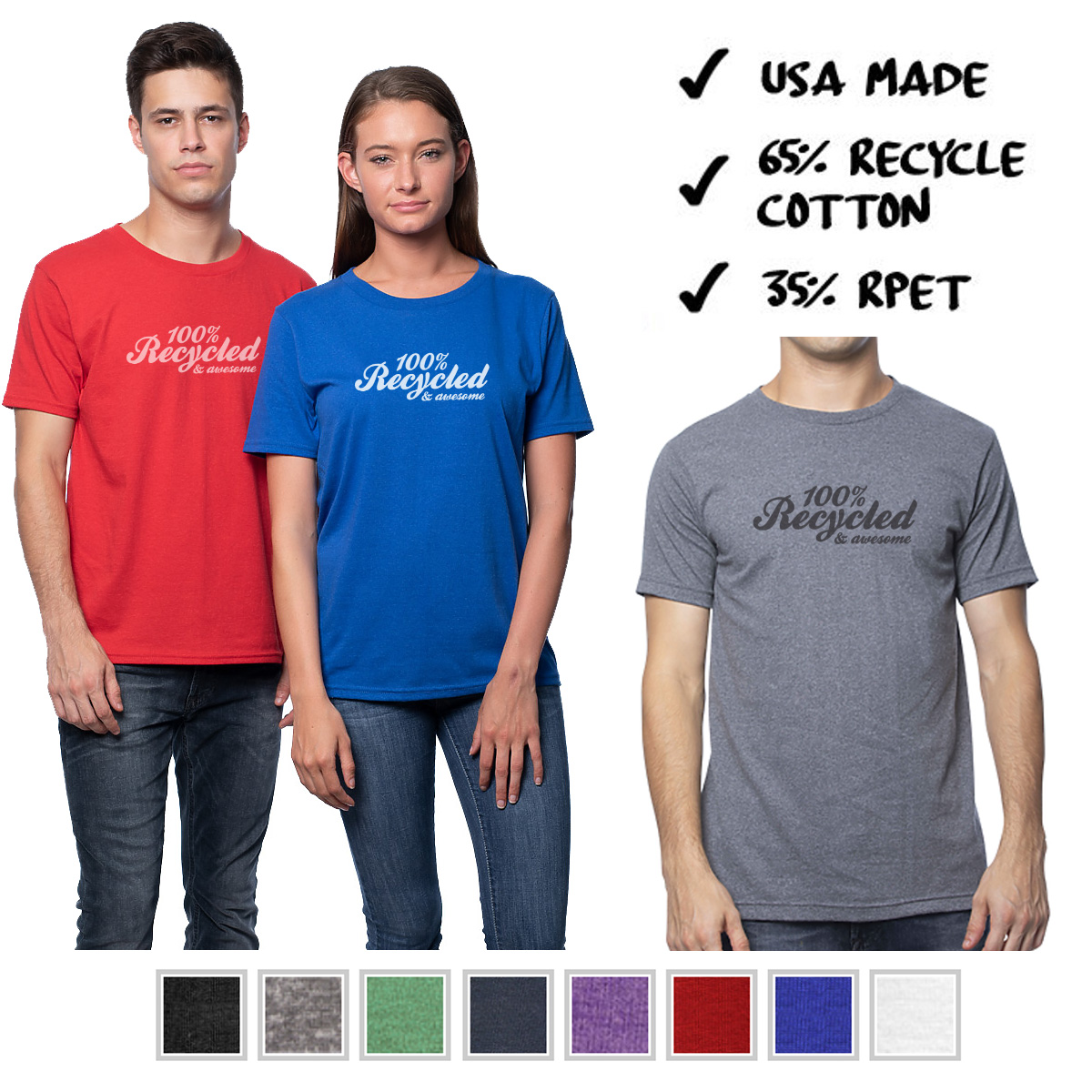 Recycled cotton RPET USA made unisex tshirt