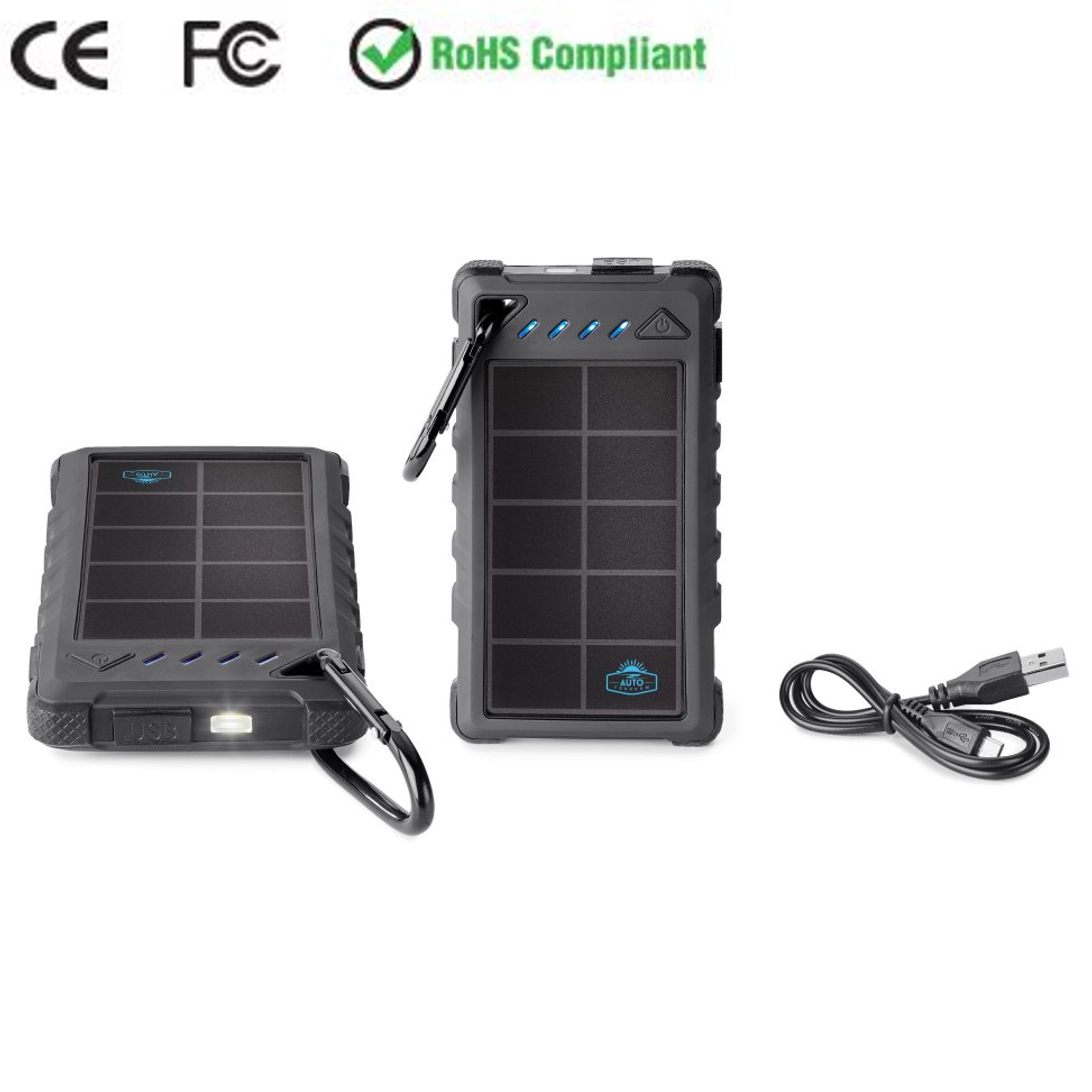 Off-Road Solar Mobile Charger with Carabiner | 8,000 mAH