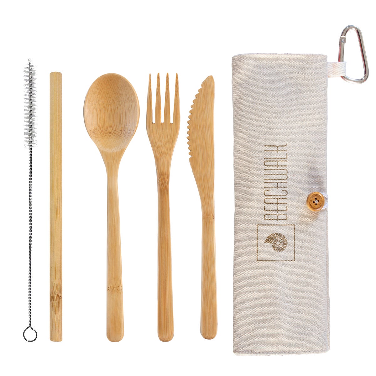 Reusable Bamboo Utensil Kit with Carabiner