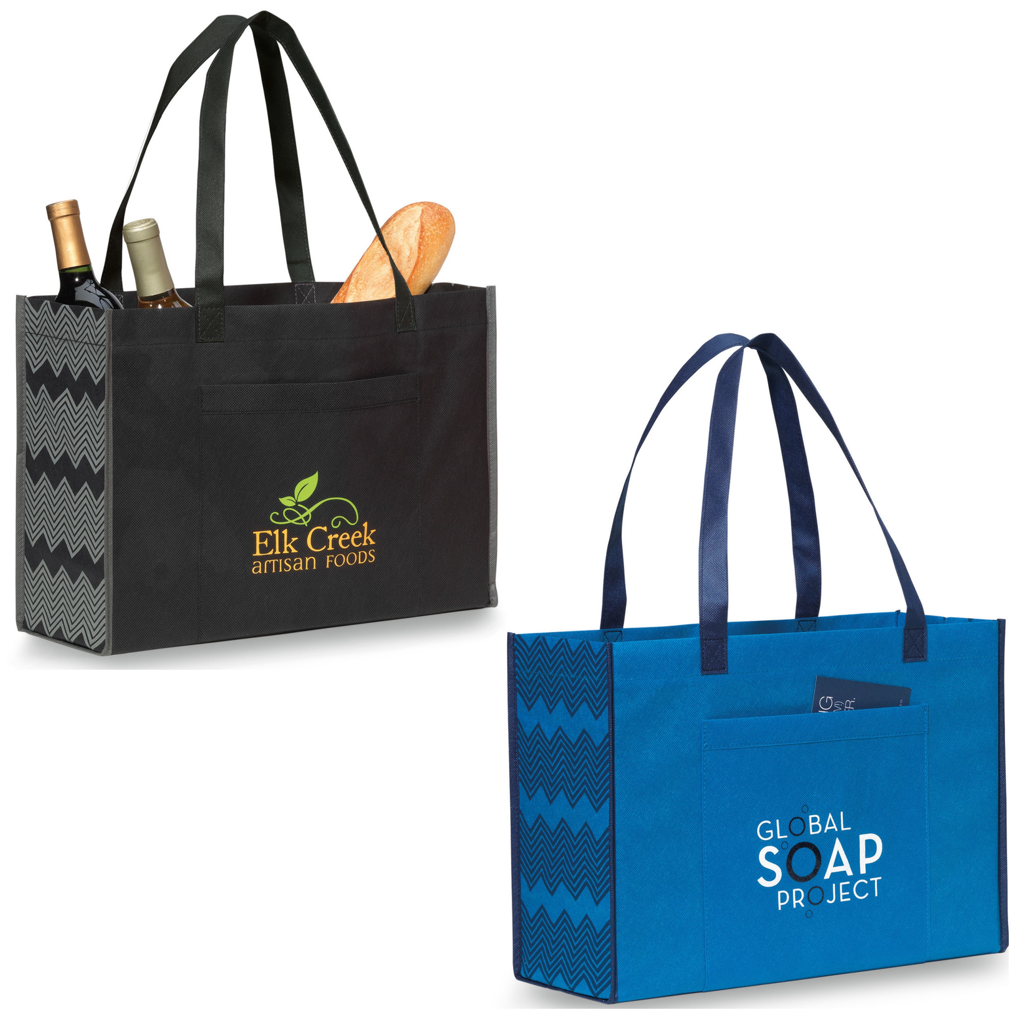 Reusable Non-Woven Shopping Bag | Chevron Panels | 16x12x6