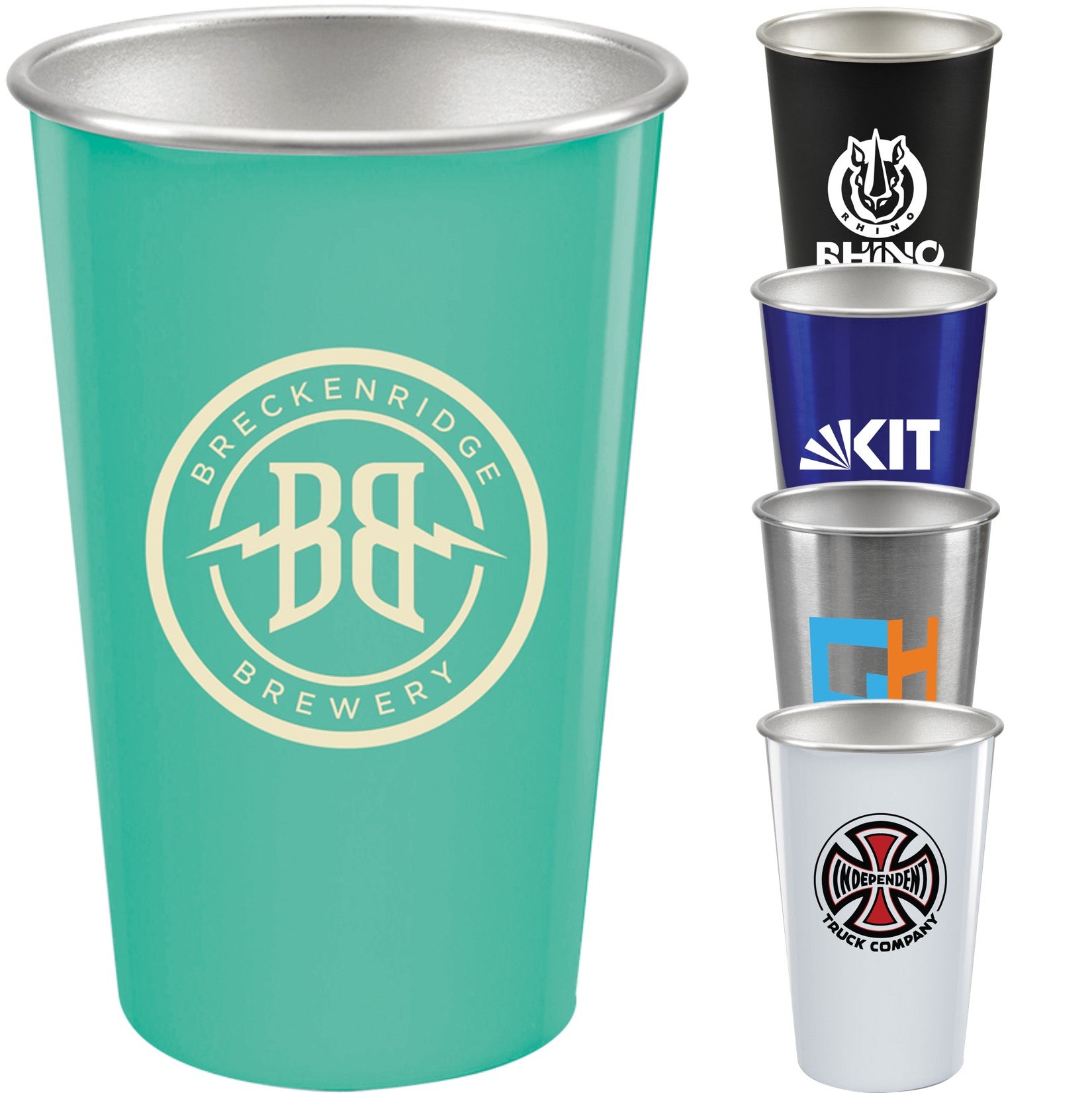 Stackable stainless steel 16 oz pint cups personalized logoed