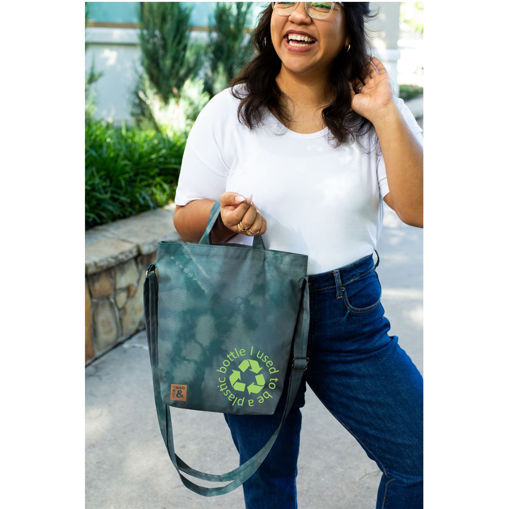 Custom Recycled Cross Body Tote with Handles | 14x13x4