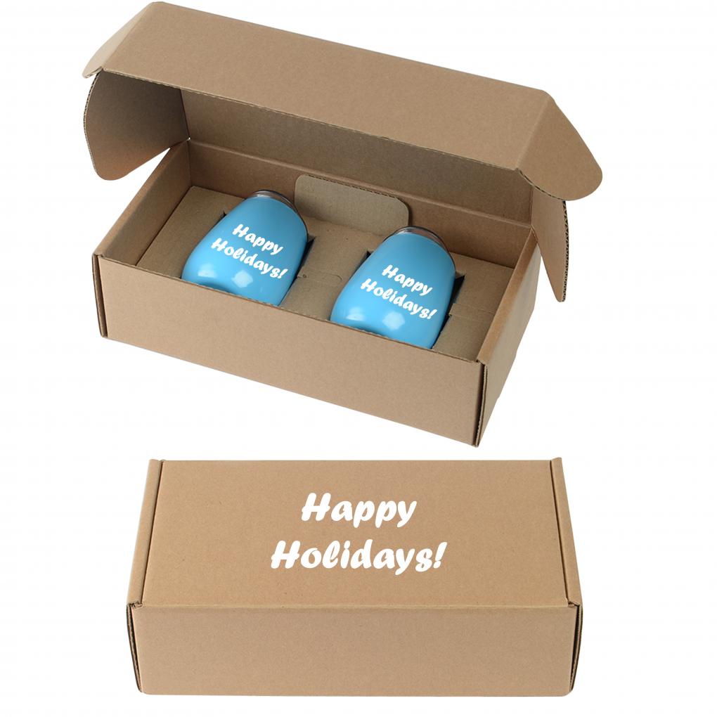 Holiday Stainless Steel Stemless Wine Glasses in Custom Gift Box