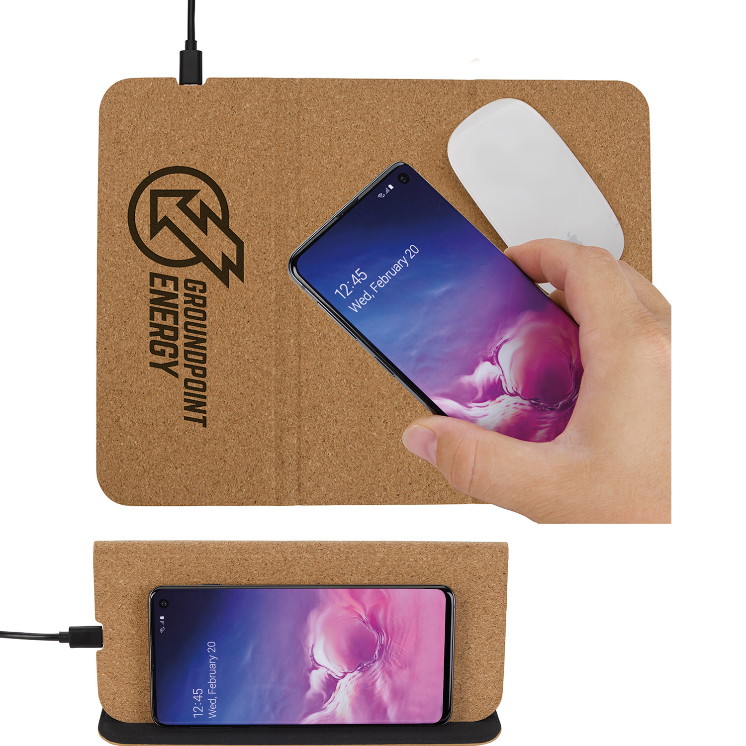 Cork Mousepad & Phone Stand with Wireless Charger