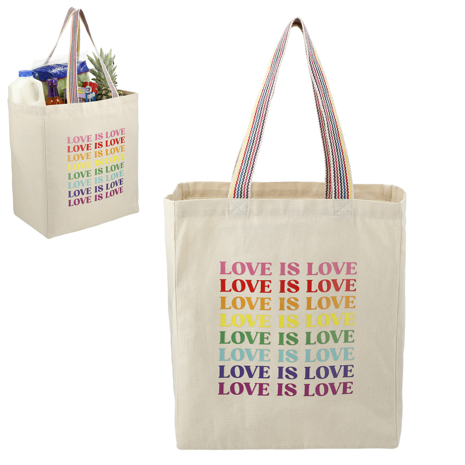 Recycled Cotton Grocery Tote with Rainbow Straps