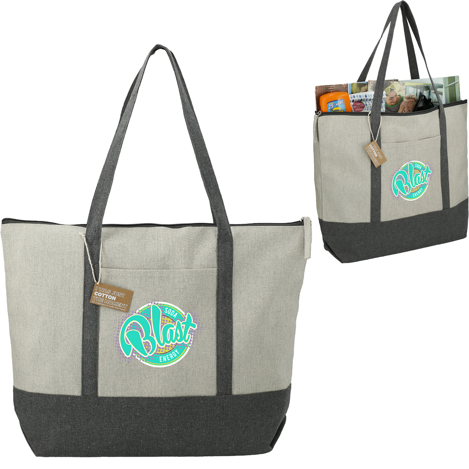 Recycled Cotton Zippered Shoulder Tote | 14x18