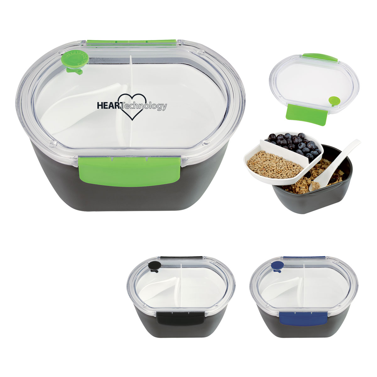 Reusable Oval 2 Compartment Lunch Set with Utensils