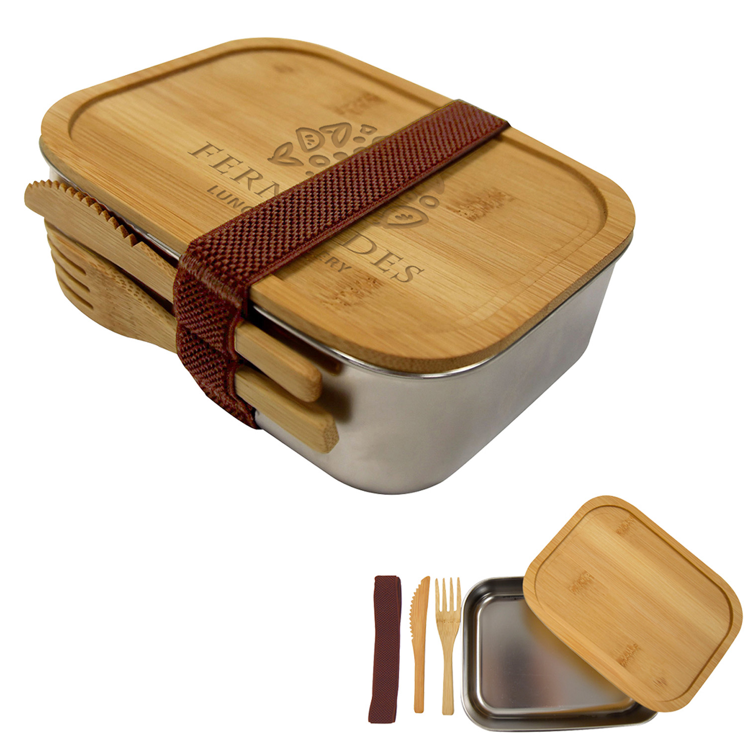 Stainless Steel & Bamboo Bento Box Lunch Set