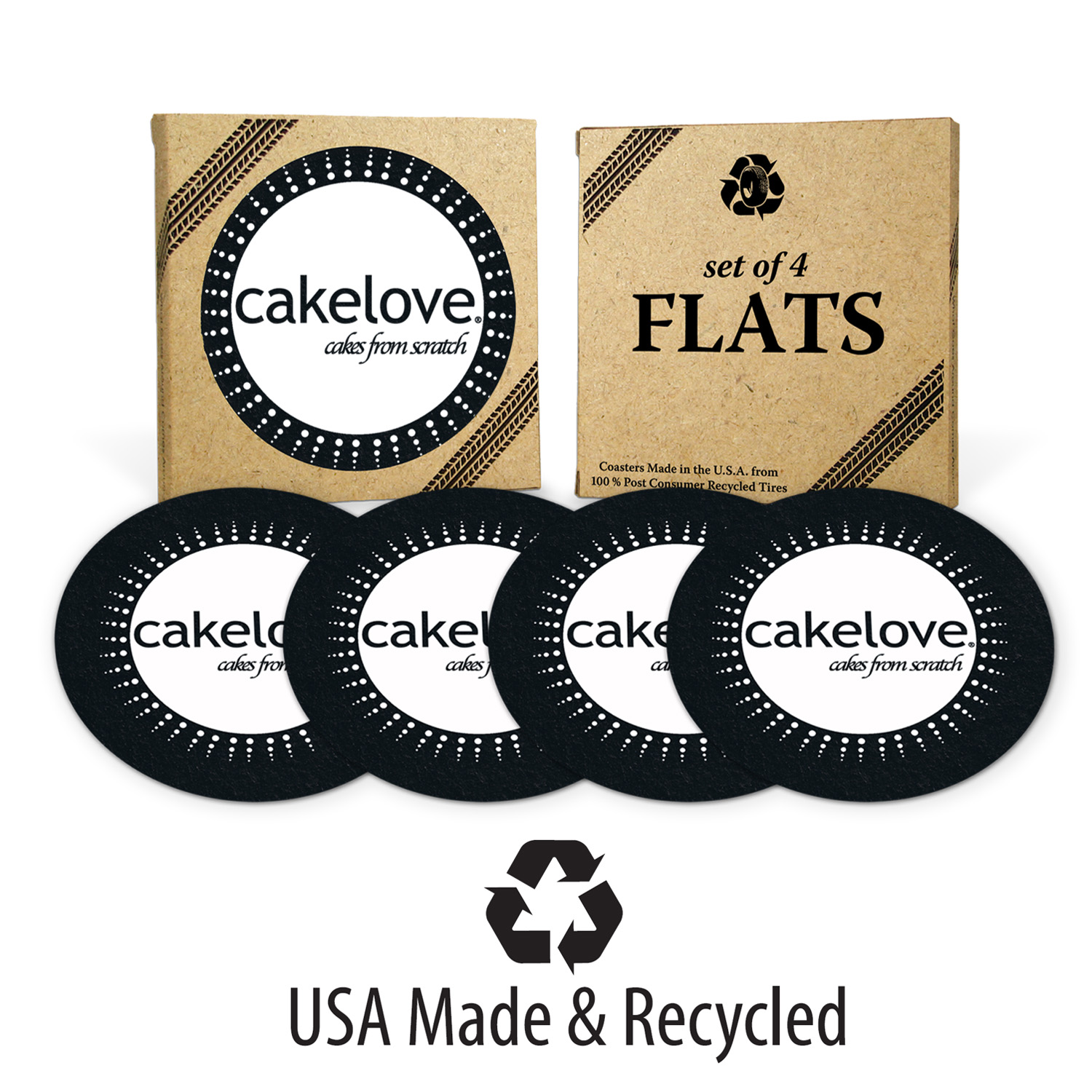USA Made Recycled Tire Rubber Coaster Set