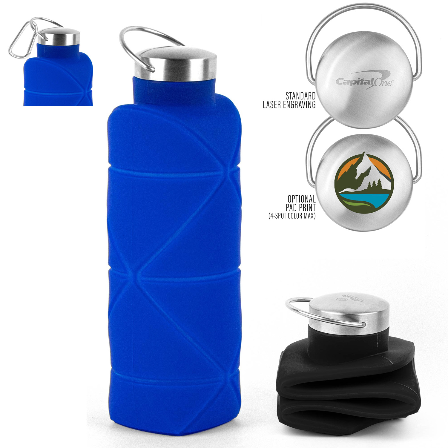 Collapsible Silicone Water Bottle with Carabiner | 25 oz 