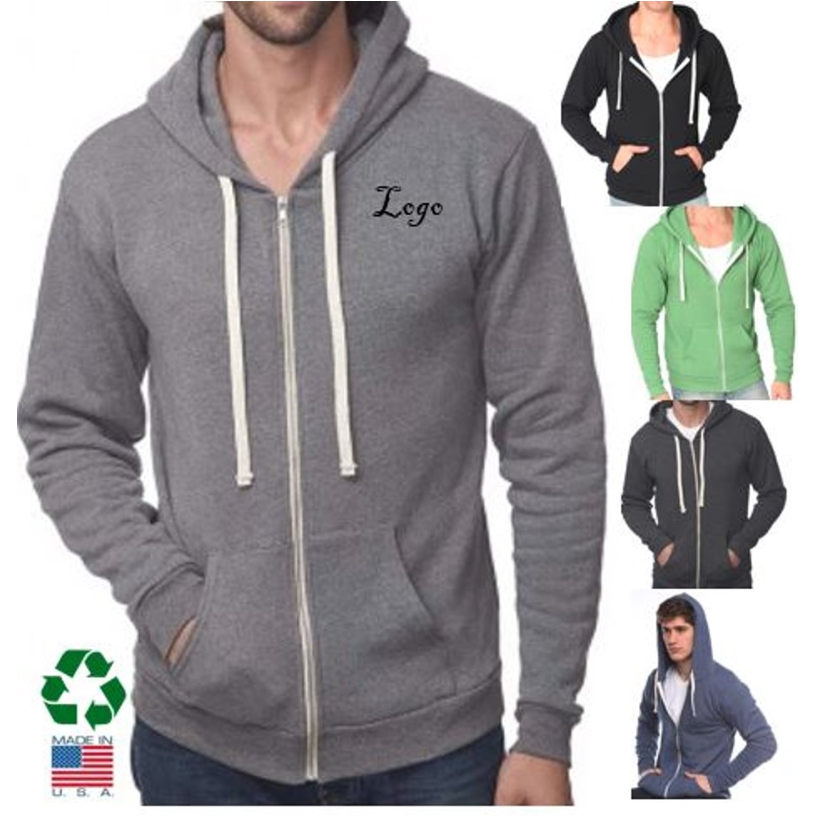 Eco Unisex Recycled Organic USA Made Full-Zip Hoodie branded