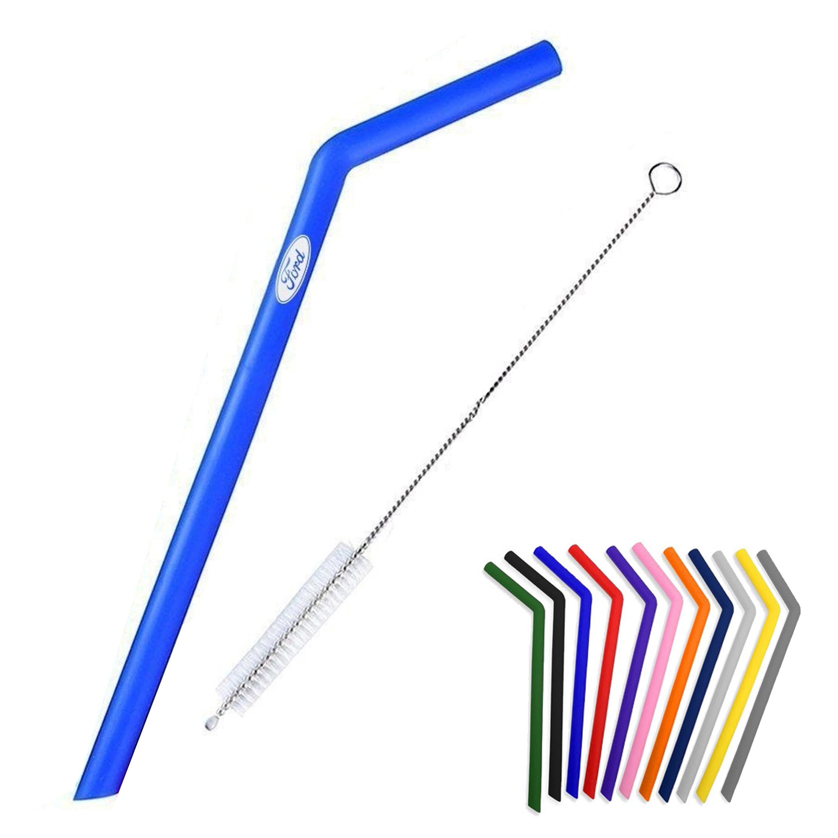 Bent Silicone Reusable Straw and Cleaner Brush Set