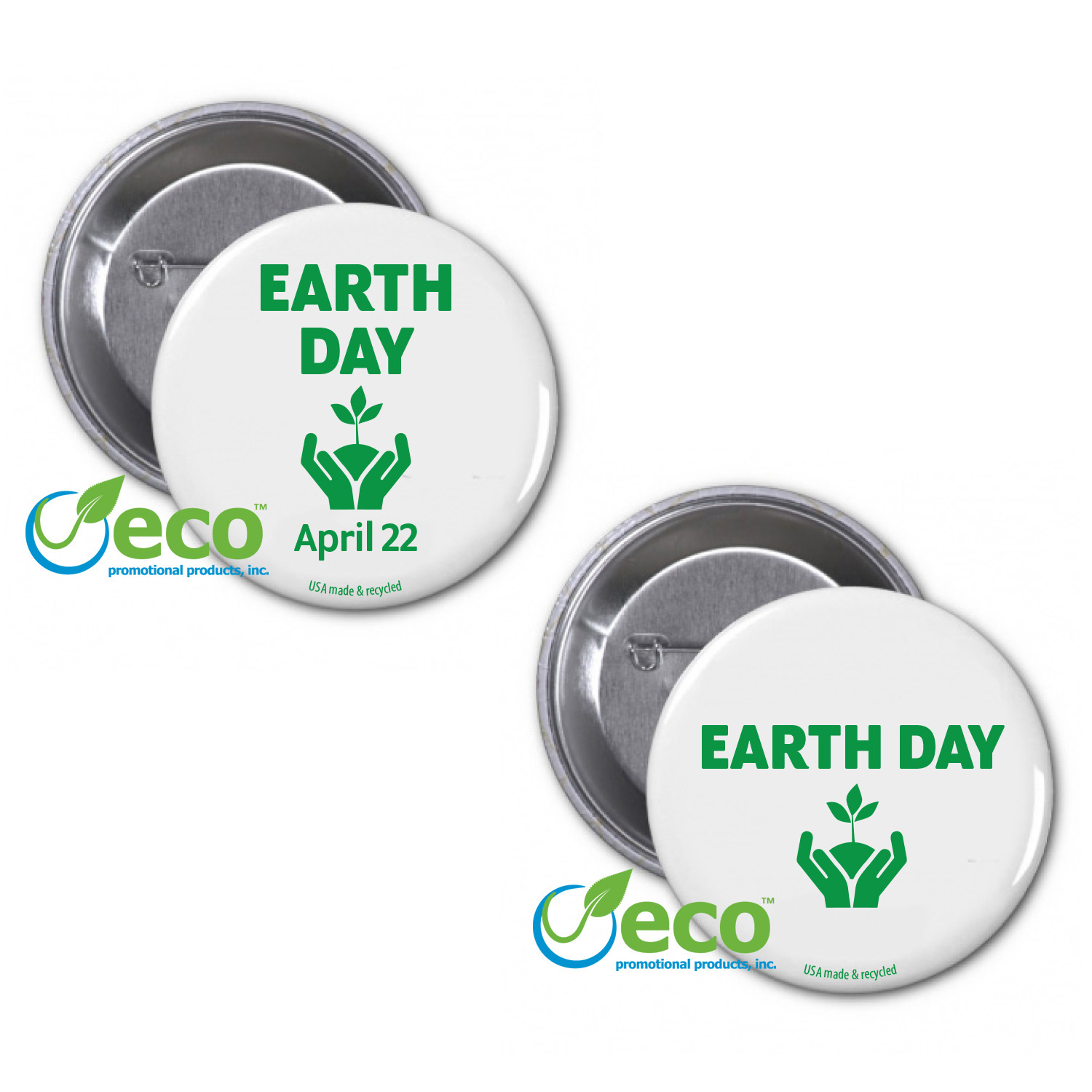 Earth Day USA Made Recycled Round Buttons | Multiple Sizes | 1-1/2"