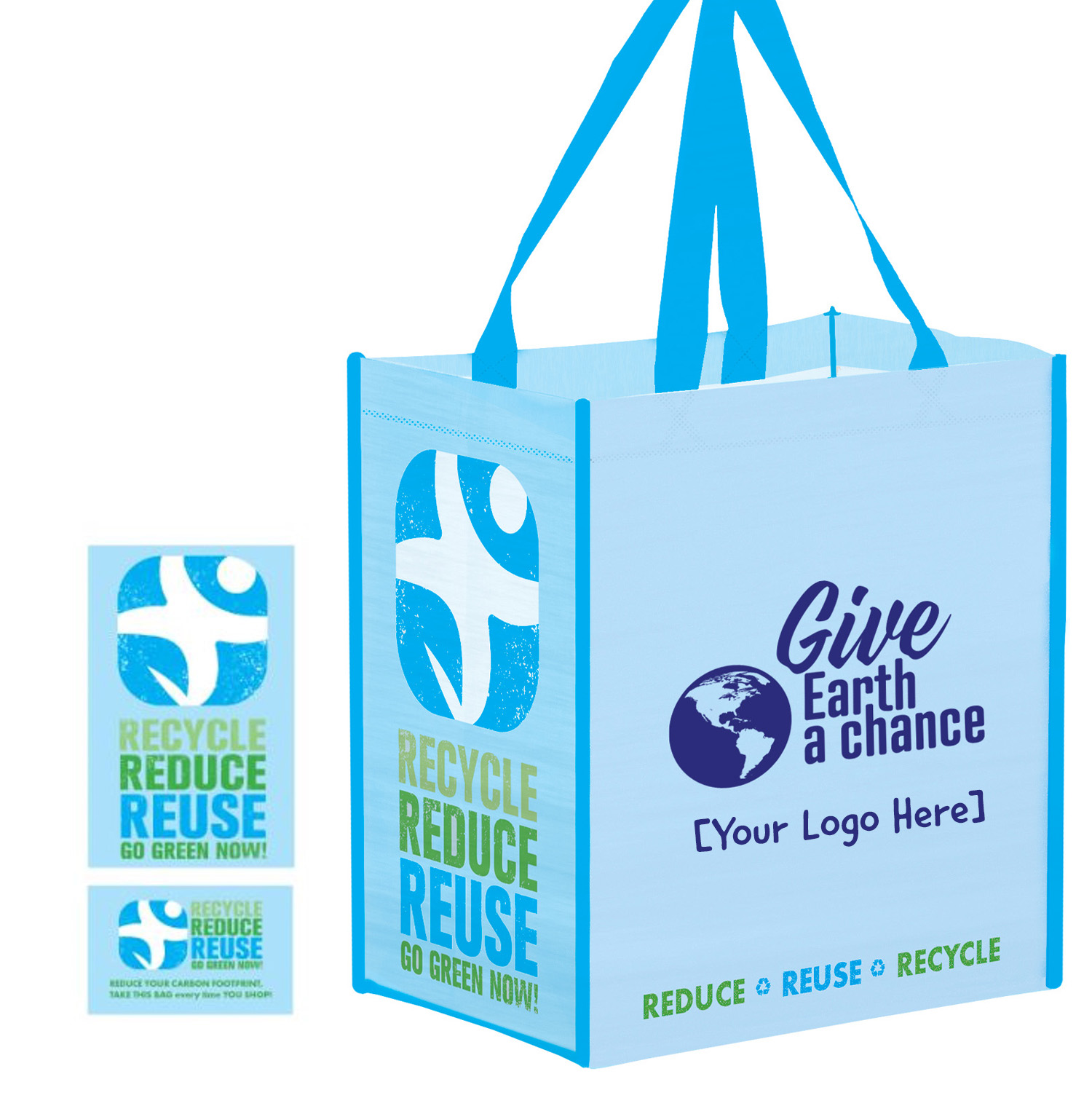 Recycled RPET grocery tote custom-reduce reuse repeat Earth Day