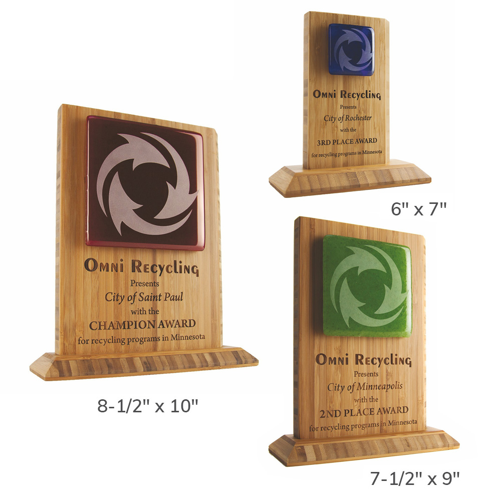 Bamboo and Recycled Glass Tower Awards Sizes