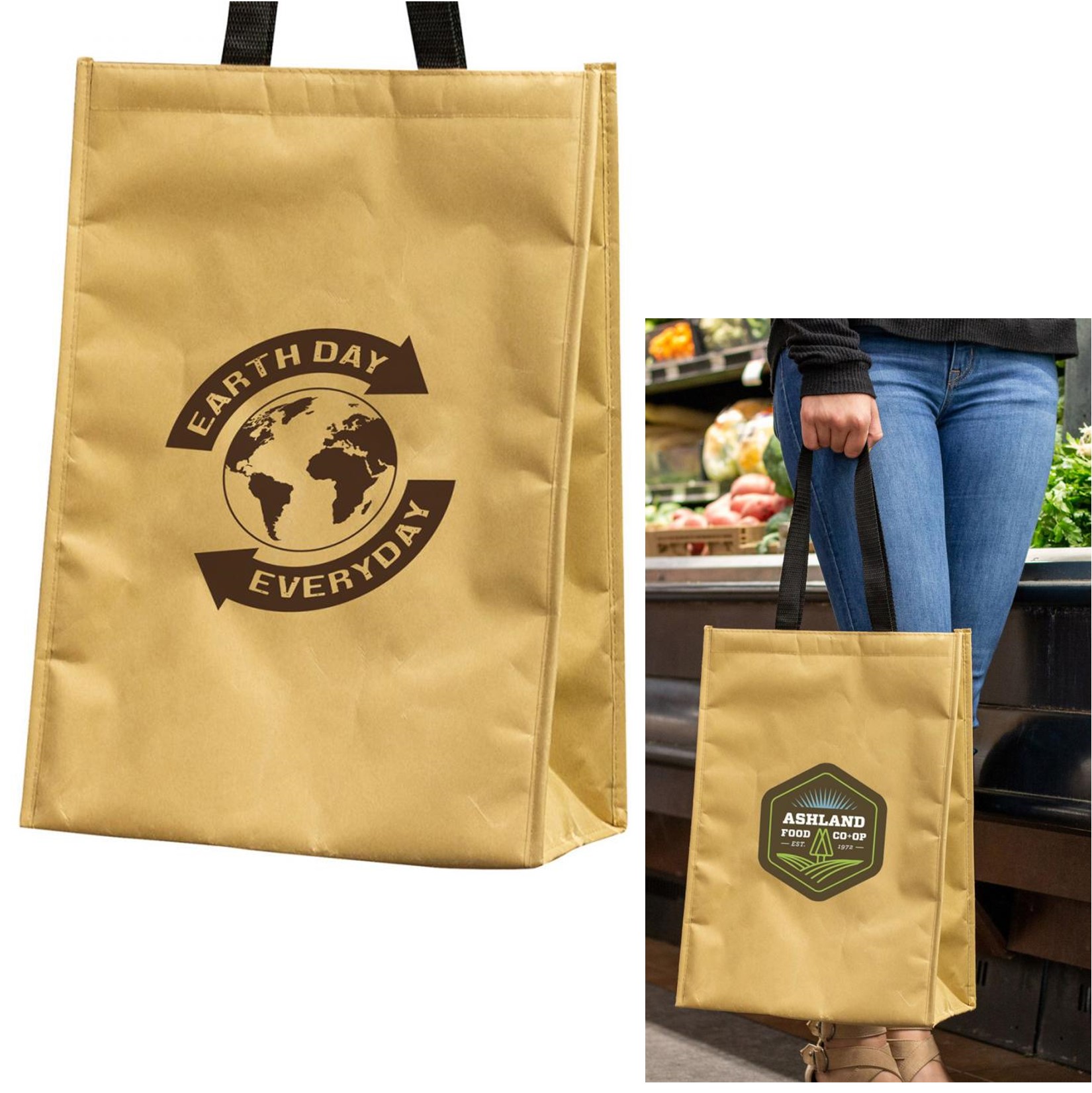 Recycled Insulated Kraft Grocery Tote Bag 12x17x7_earth