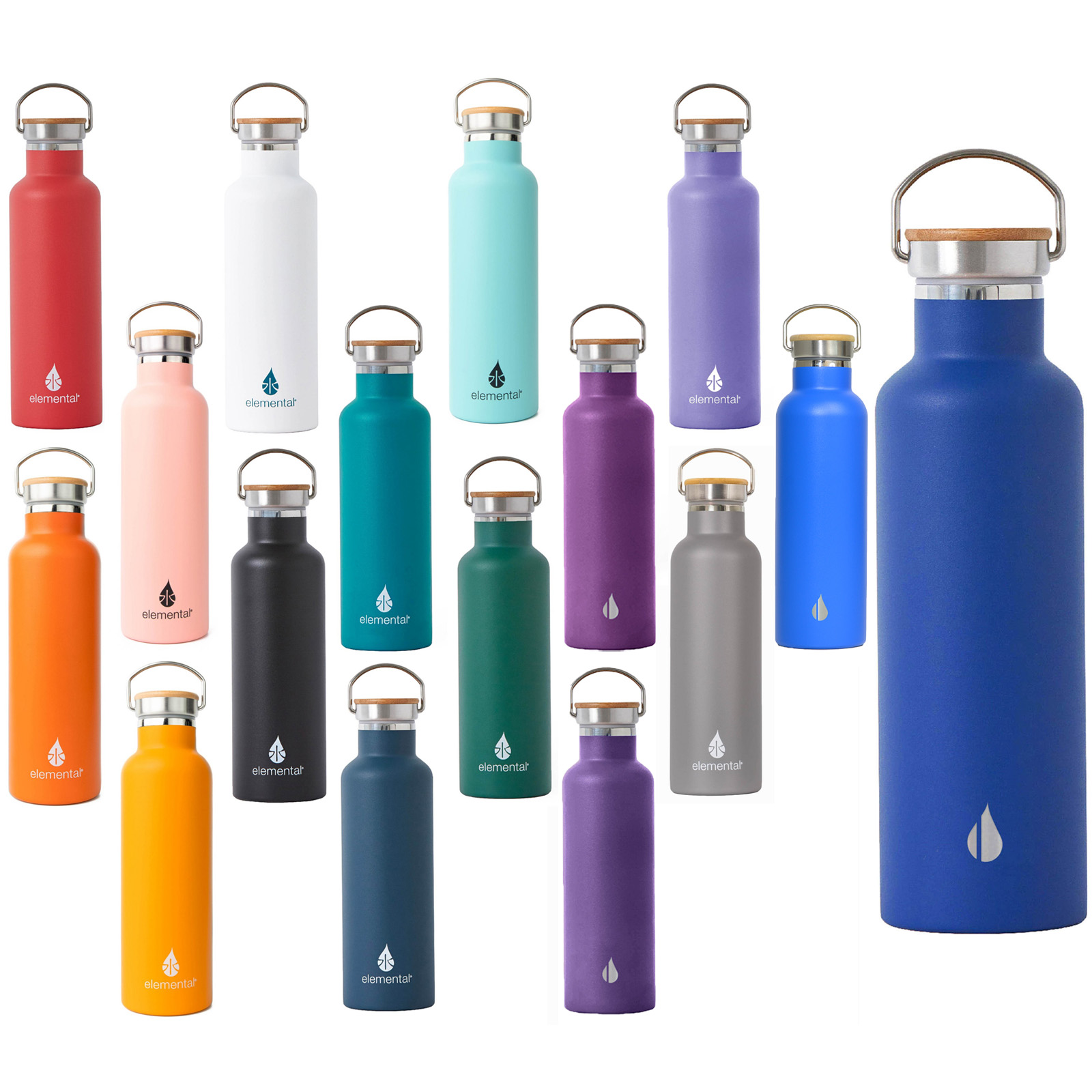 Elemental stainless steel water bottle in various colors