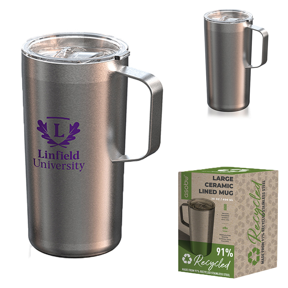 Recycled Stainless Steel Mug with Handle |  20 oz