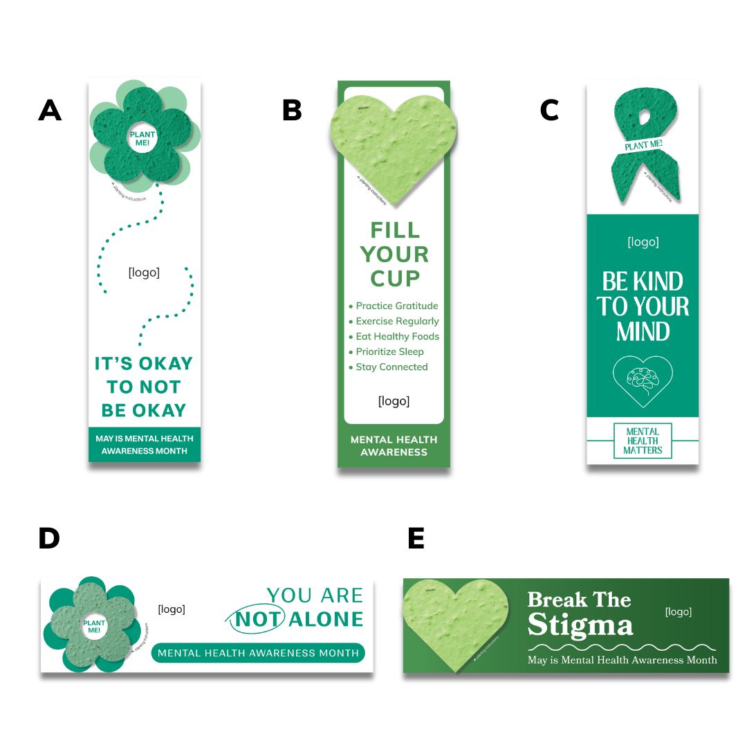 USA Made Mental Health Awareness Plantable Seeded Shape Bookmarks in 5 varieties