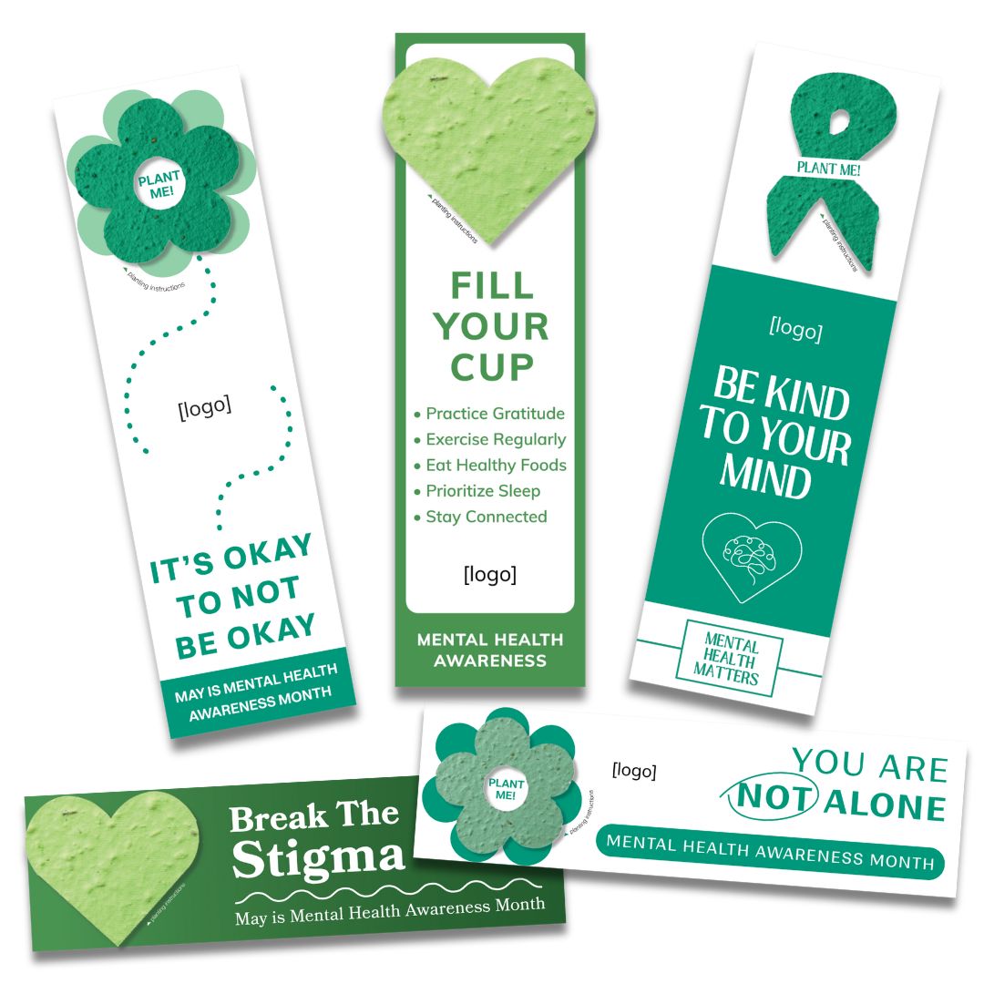 USA Made Mental Health Awareness Plantable Seeded Shape Bookmarks in 5 varieties