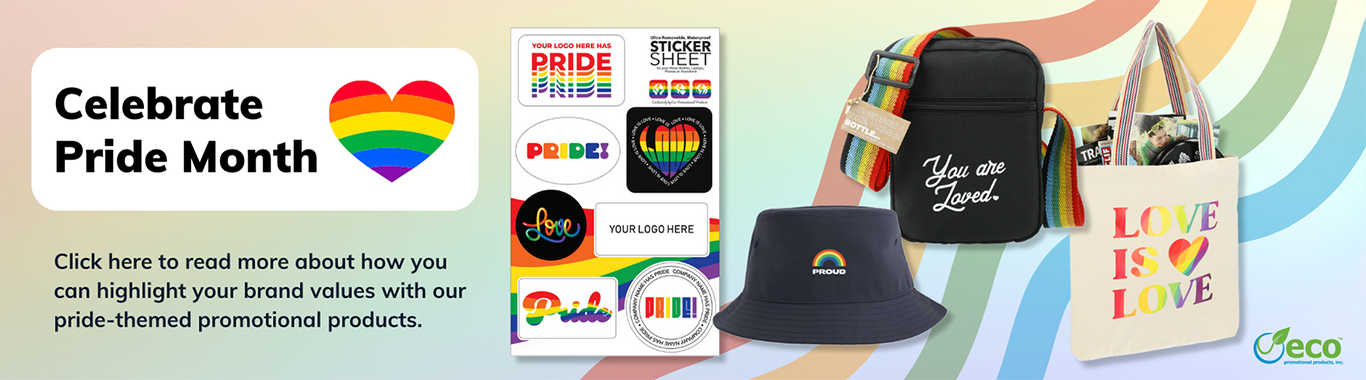 Pride Month Promotional Products Rainbow stickersheets, reusable bags, bucket hat