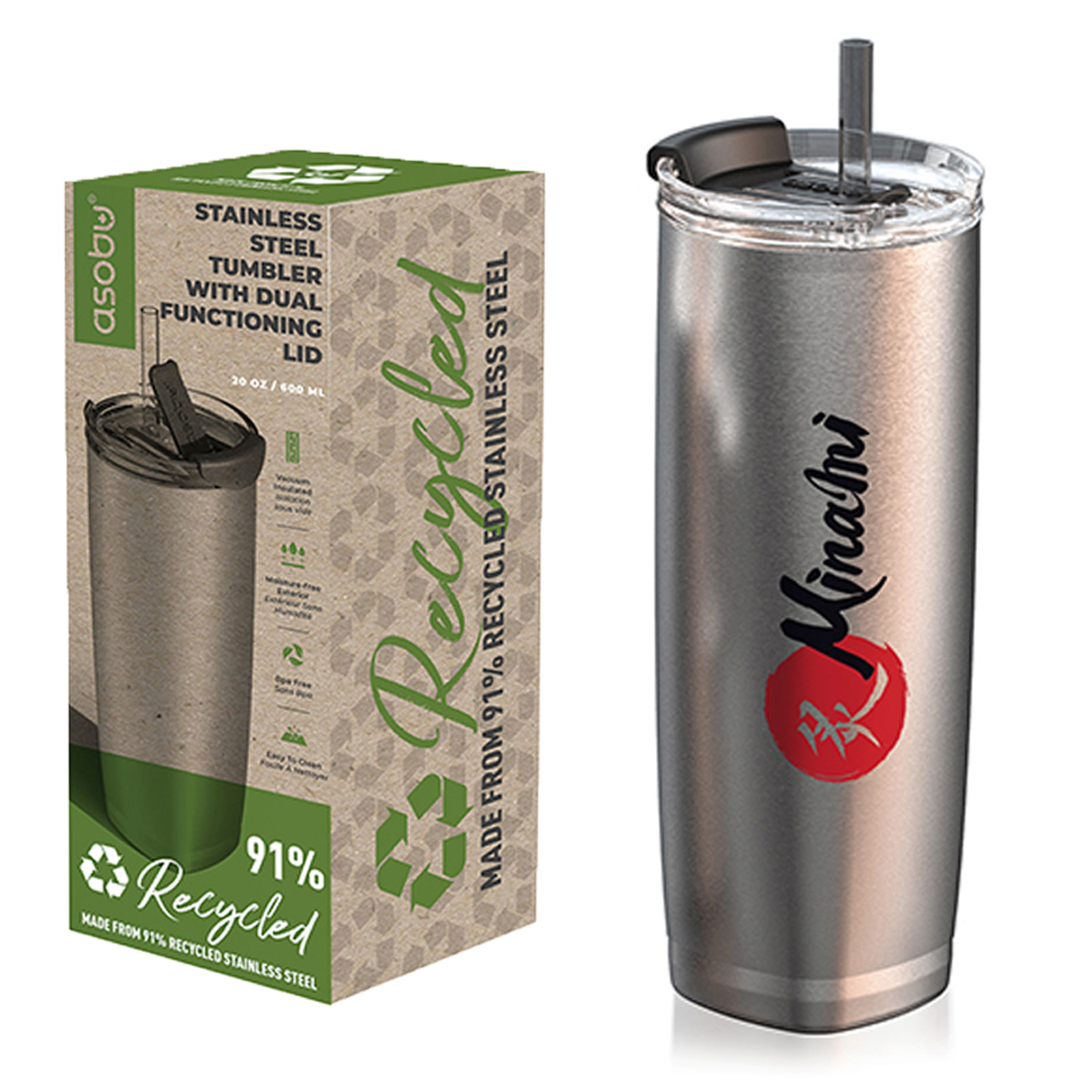 Recycled Stainless Steel Tumbler with Dual Lid | 20 oz