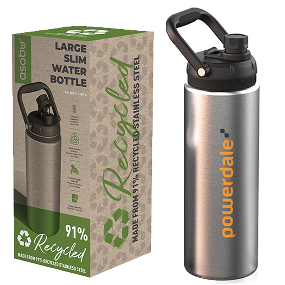 Recycled Stainless Steel Water Bottle Handle Lid, 50 oz