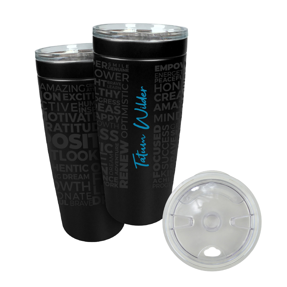 20 oz Vacuum Stainless Steel Tumbler with Copper Lining customized in black with lid