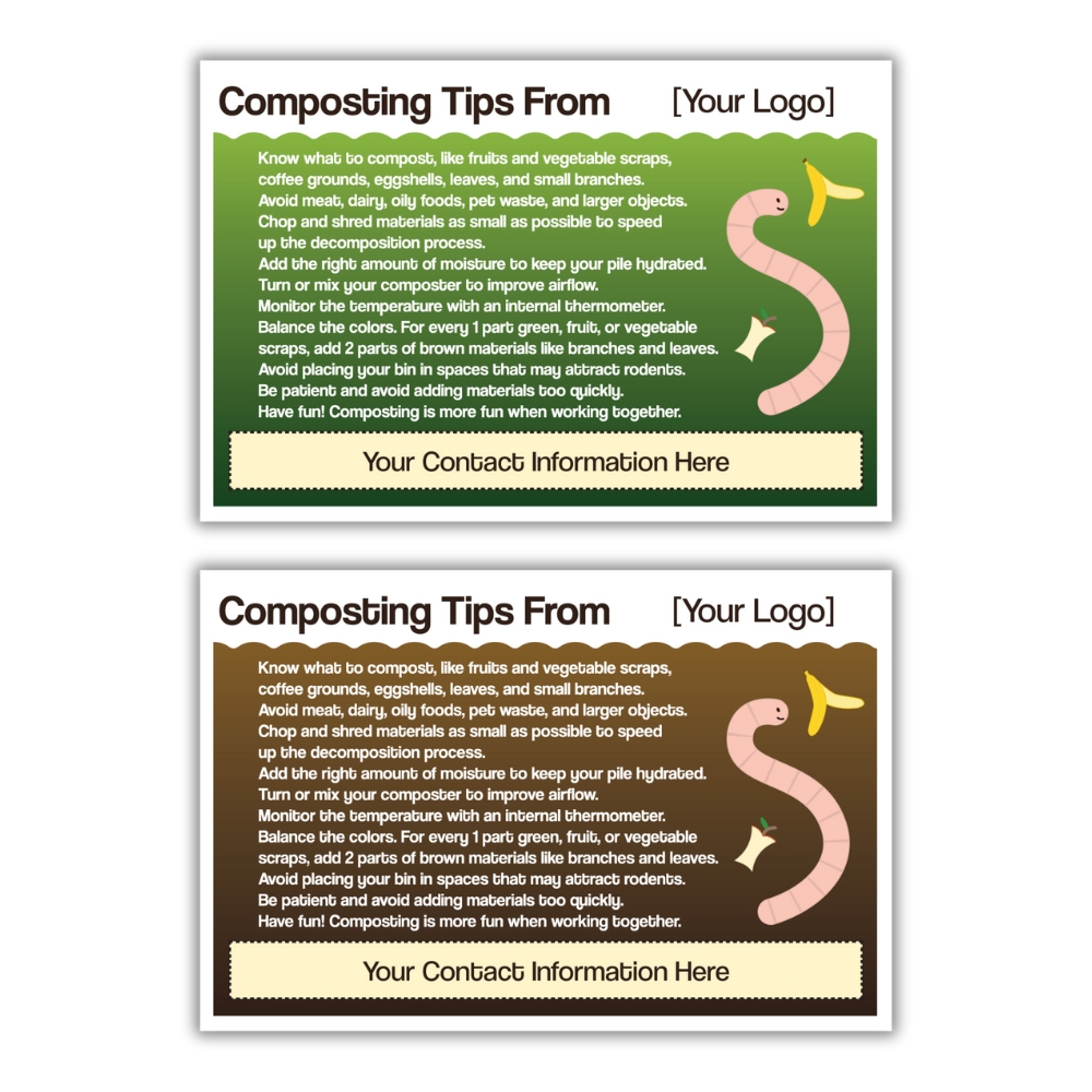 Composting Tips Recycled Magnet USA Made 4x6 in green and brown varieties