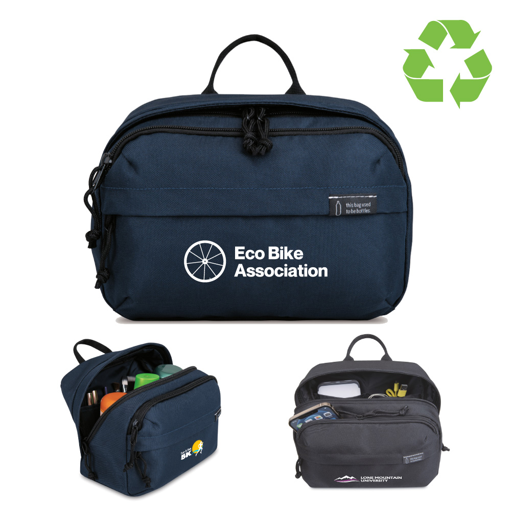 rPET Recycled Toiletry Bag in black and navy