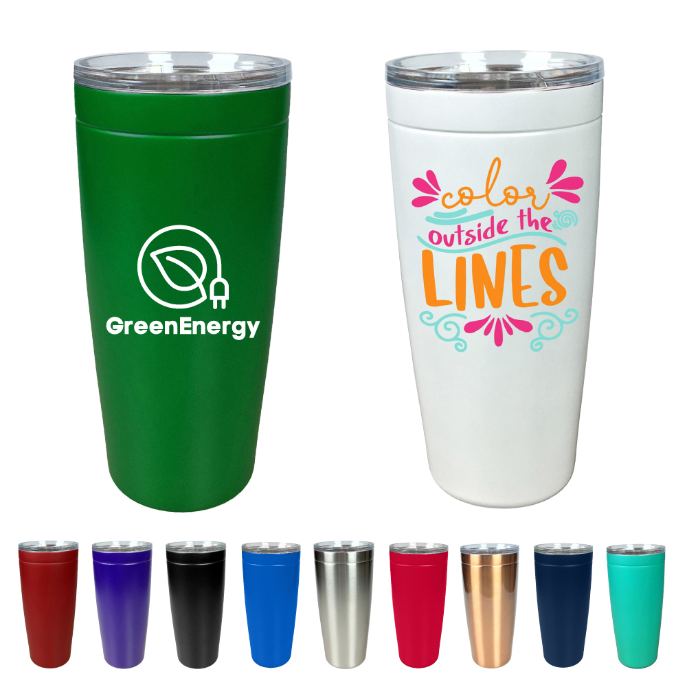 20 oz Vacuum Stainless Steel Tumbler with Copper Lining in green, white, maroon, purple, navy, royal blue, stainless steel, red, copper, black, and mint