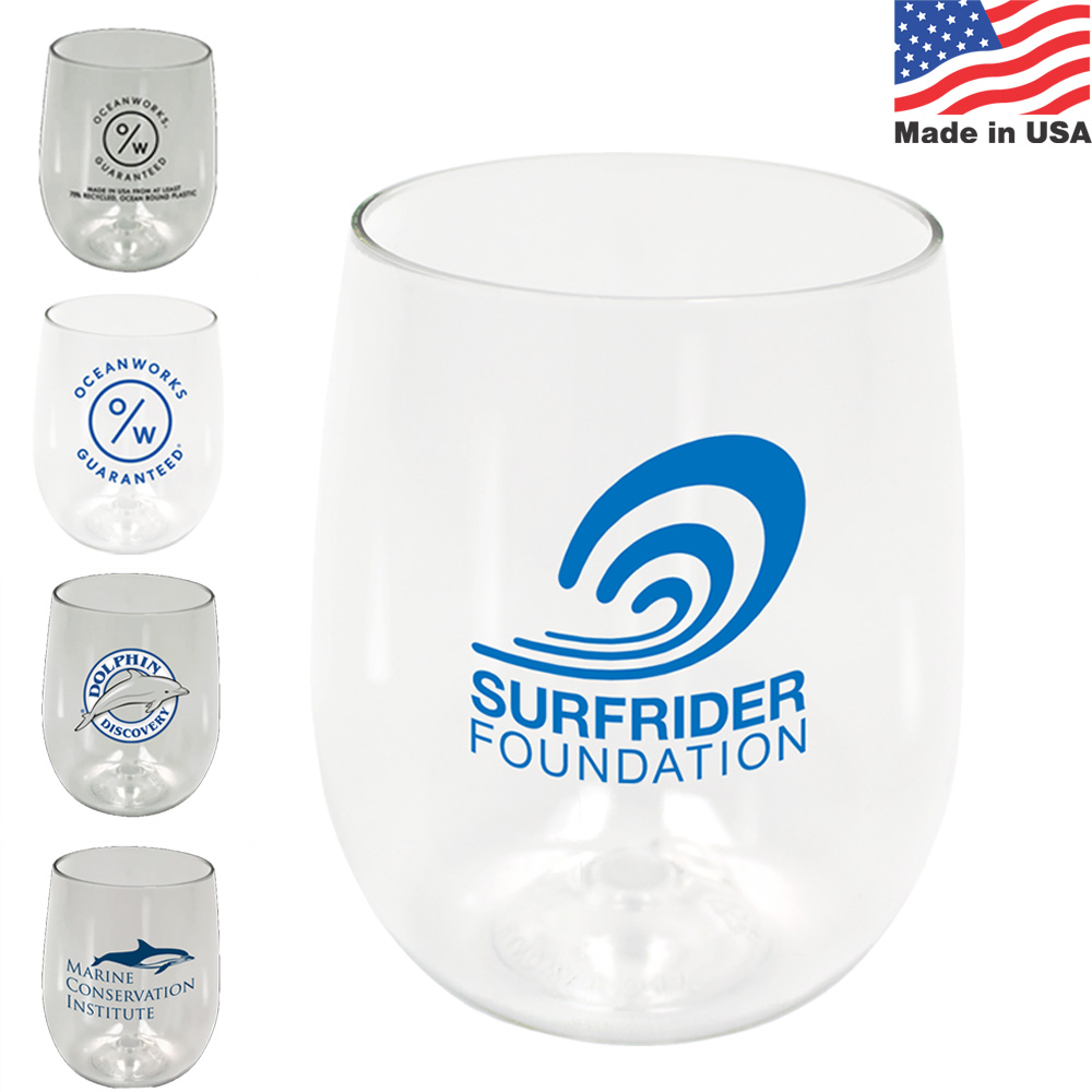 Recycled Ocean Plastic Stemless Wine Glass USA Made | 12 oz