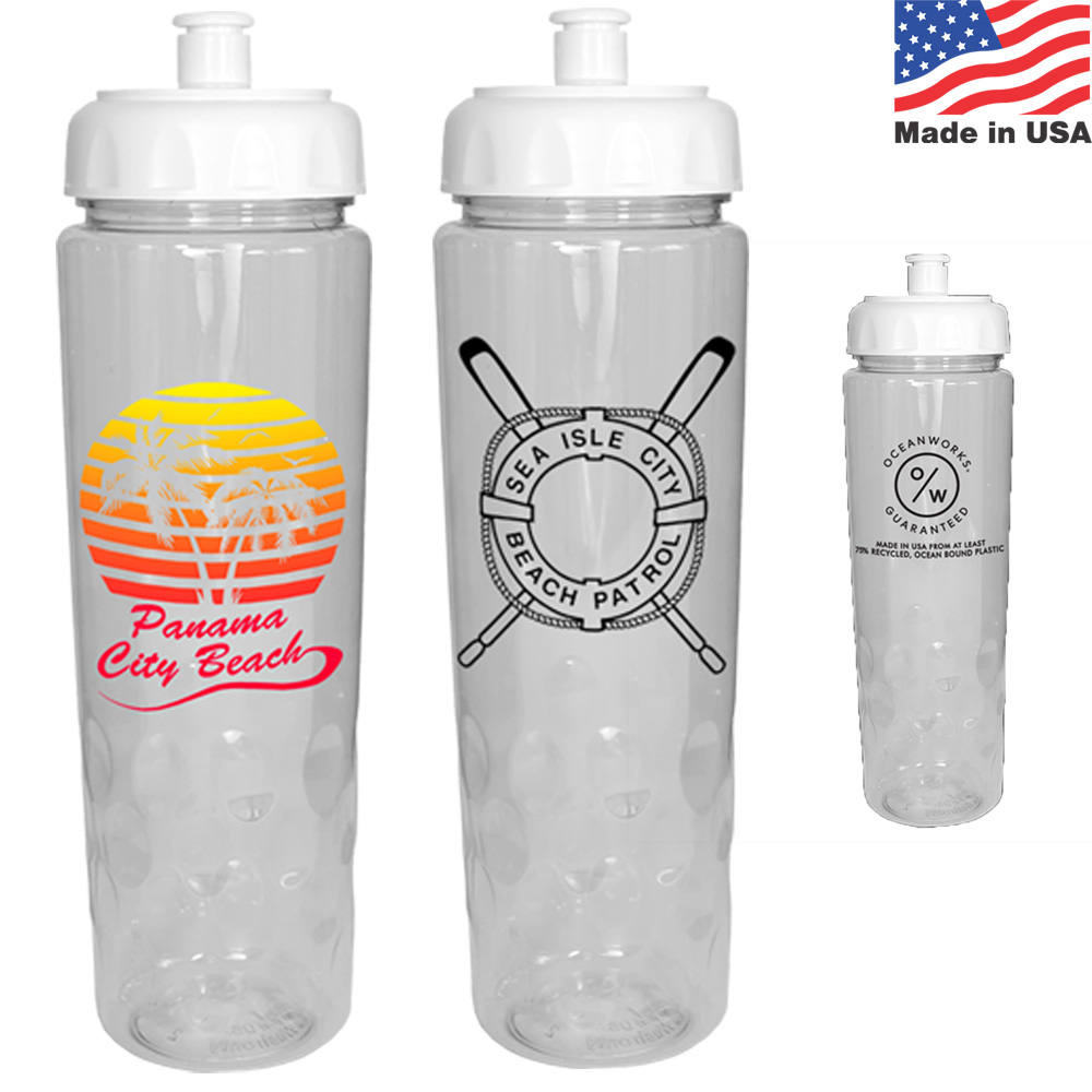 Full Color Custom Collapsible Silicone Water Bottle w/ Carabiner - 23 oz.