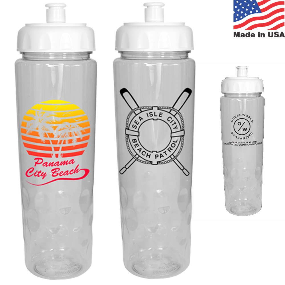 Recycled Ocean Bound Plastic Water Bottle Push Pull Lid USA Made | 24 oz