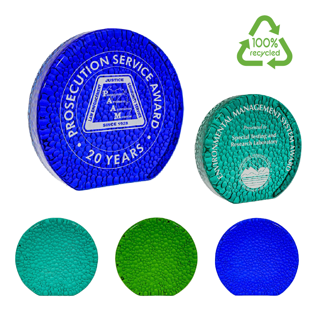 Recycled Glass Water Drop Award | USA Made | 5.25" Round