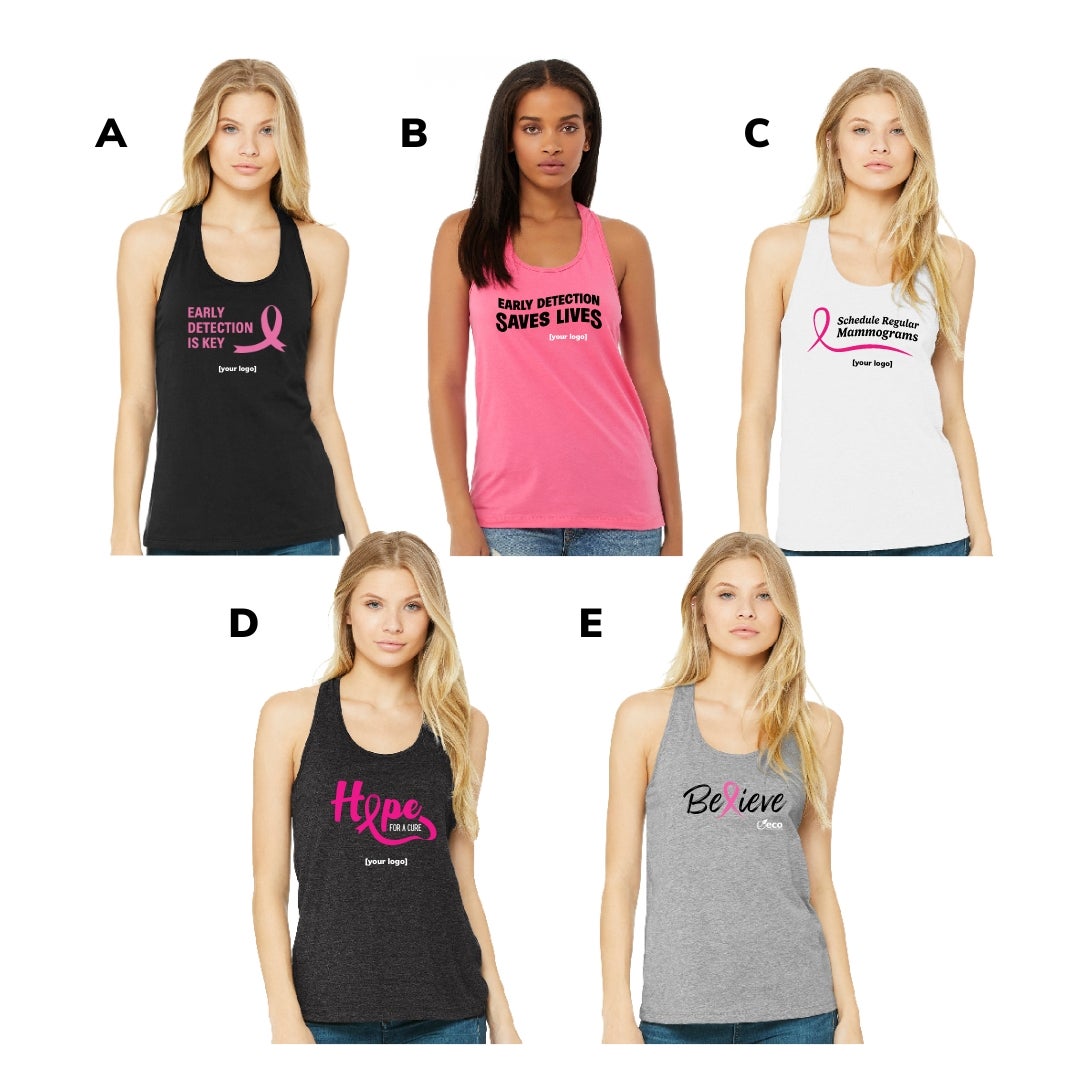 Breast Cancer Awareness Ladies' 100% Cotton Racerback Tank | WRAP Certified in 5 color and design options