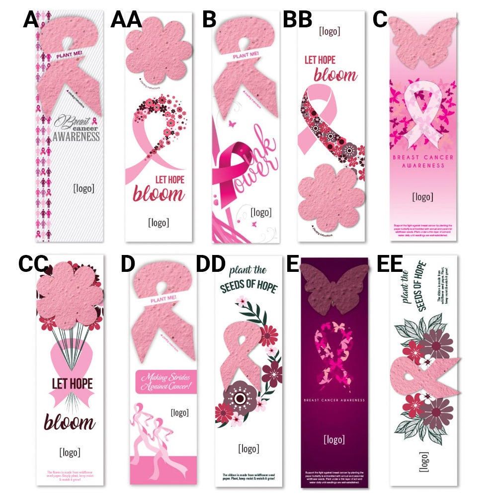 Custom Breast Cancer Awareness Bookmark w/ Seeded Plantable Shape