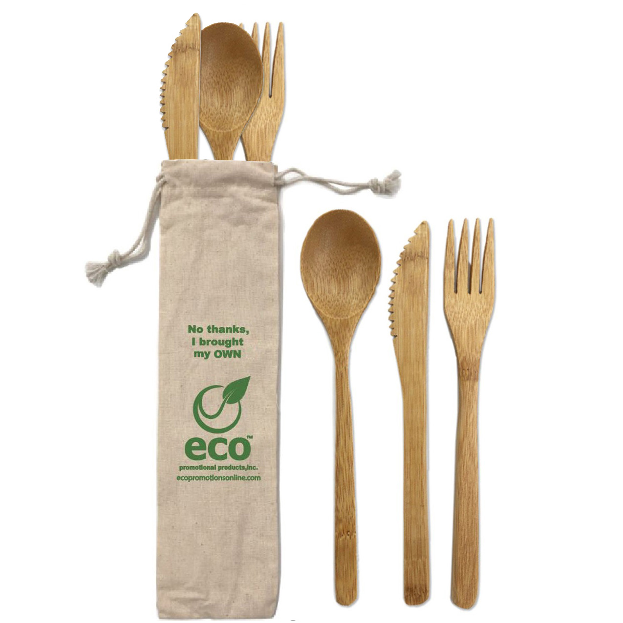 Bamboo Cutlery Utensil Set  Cotton Pouch 