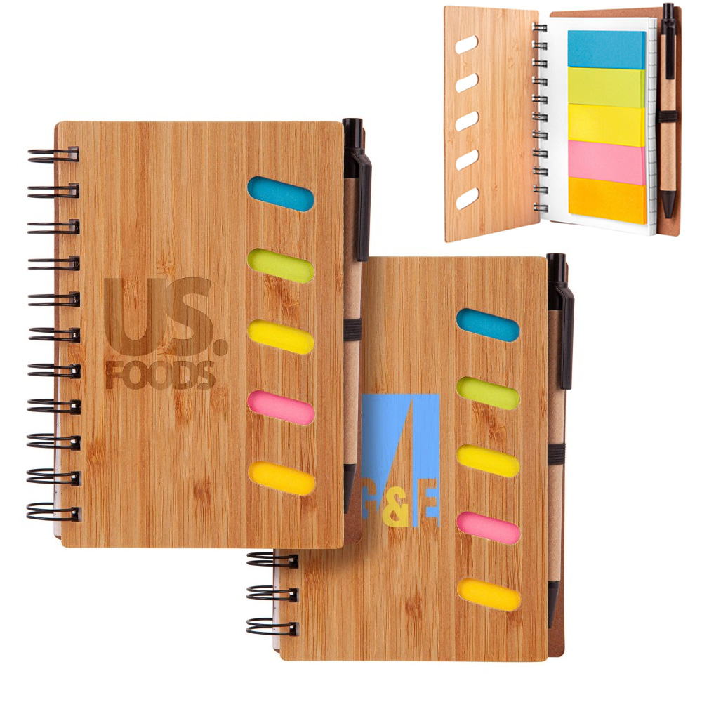 Bamboo Notebook with Pen & Sticky Note Set, 5x6