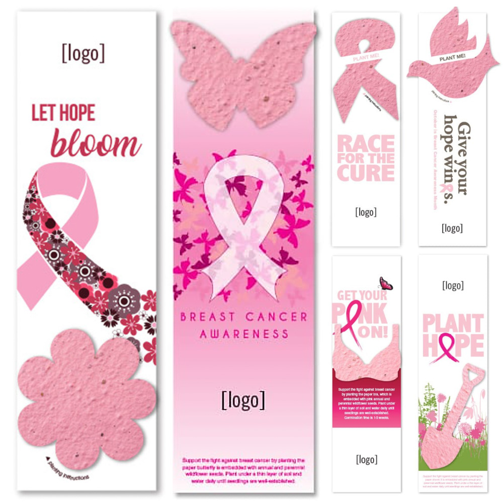 Custom Breast Cancer Awareness Bookmark w/ Seeded Plantable Shape