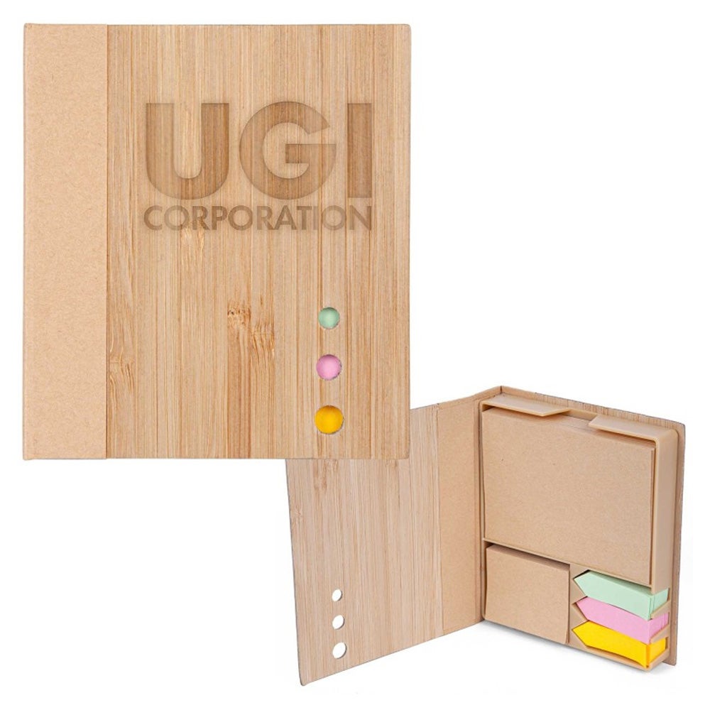 Sticky Note Set Refillable Bamboo Case 